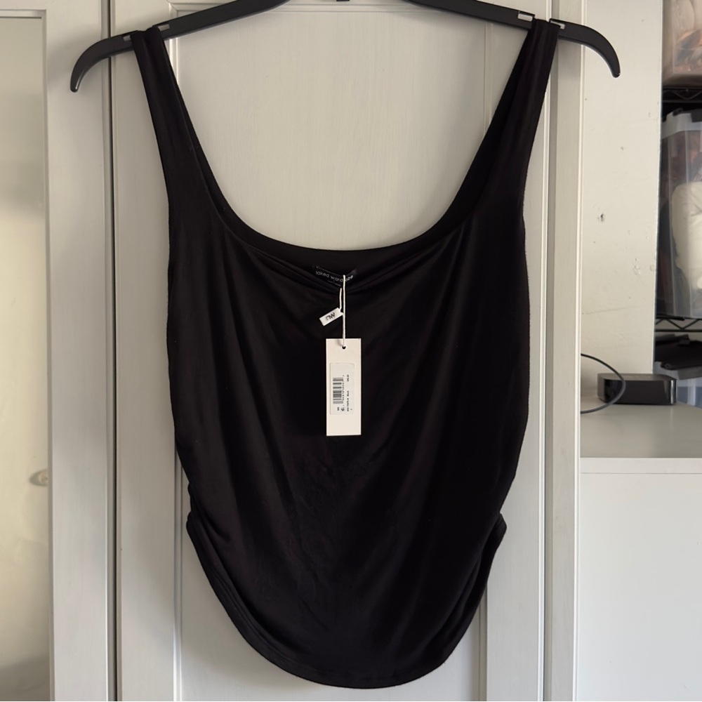 Naked Wardrobe Side Ruched Tank Top in Black Size Large